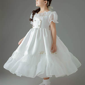 Vestido de Lujo Blanco de Princesa para Niñas de Tul en Capas Estilo Baile con Bordado Floral para Bodas y Primera Comunión - Vestido Jena - Product Image 6