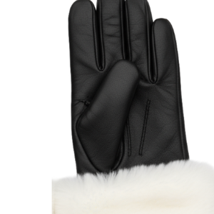 Black <b>Leather</b> Gloves White Faux Fur Trim <b>Cuff</b> Eco-Friendly Thermal Touchscreen Design Durable Anti-Pilling <b>Wrist</b>-Length for - Product Image 4