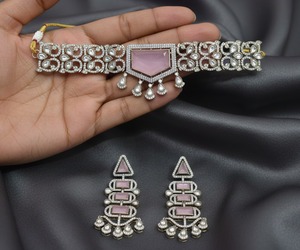 Ensemble collier et boucles d'oreilles en pierre rose de luxe, plaqué or, zircone cubique, bijoux de mariage pour femmes - Product Image 2