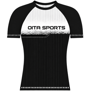 Camiseta Deportiva Raglán Blanca y Negra de Manga Corta con Cuello Redondo, Ligera, Uniforme de Entrenamiento Deportivo, Transpirable y de Alto Rendimiento - Product Image 1