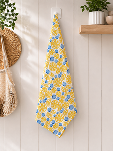 Essuie-tout de cuisine imprimé citron jaune et myrtille |   Essuie-tout à motif de fruits |   Serviette de cuisine en coton et lin - Product Image 3