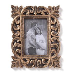 Wooden Hand Carved Rectangular Photo <b>Frame</b> 5x7 Inch Antique Golden Picture <b>Frame</b> for <b>Wall</b> and Tabletop Display - Product Image 1