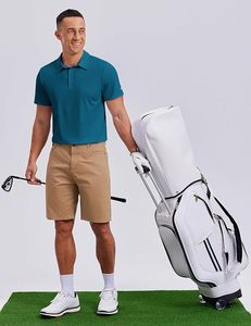 Polo à manches courtes pour homme, couleur turquoise, tricoté, séchage rapide, couleur unie, style décontracté, logo sur la manche gauche - Product Image 3