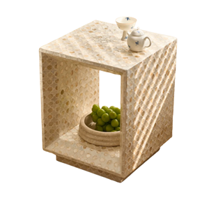 Elegante Mesa Cuadrada Beige de Capiz, Estilo Costero, Mosaico de Conchas, Muebles para Sala de Estar, Moderno Minimalista, Fabricante - Product Image 1