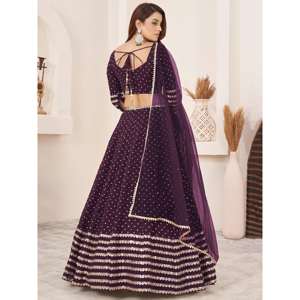 Fancified Purple Sequins Georgette Recepción Wear Lehenga Choli Vestidos de novia elegantes - Product Image 4