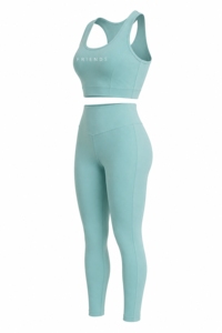 Conjunto de Yoga de 2 Piezas: Sujetador Deportivo Racerback Verde Menta y Leggings de Cintura Alta, Ropa Deportiva sin Costuras de Longitud Completa - Product Image 3