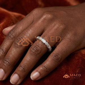 925 Sterling <b>Silver</b> Moissanite <b>Ring</b> Alternating Baguette and Round Cut Wedding Band for Women Bezel <b>Set</b> Lab Diamond Jewellery - Product Image 4