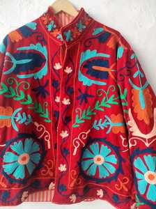 Blouson Bomber Bohème en Coton Indien pour Femme, Broderie Suzani Kantha, Matelassé, Réversible, Écologique, Tissé, Respirant, Motif Floral Automnal - Product Image 2