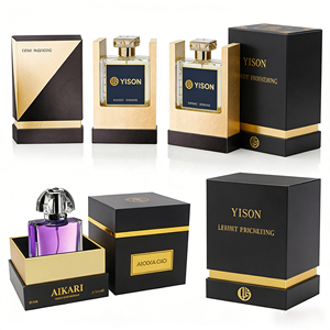 Boîte cadeau de parfum personnalisée de 50 ml, boîte rigide en carton de luxe avec laminage mat, gaufrage, feuille d'or, recyclable, design gratuit - Product Image 1