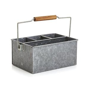 Galvanized Metal Storage <b>Caddy</b> With 5 Compartments Industrial Style Rectangular Basket For <b>Kitchen</b> Utensil Organizer - Product Image 3