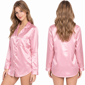 REGAL THREE LLC Women's Silk Satin Long Sleeve <b>Shirt</b> Turn Down Collar <b>Button</b> <b>Up</b> Sleepwear Top Ladies Lightweight <b>Night</b> <b>Shirt</b> - Product Image 4