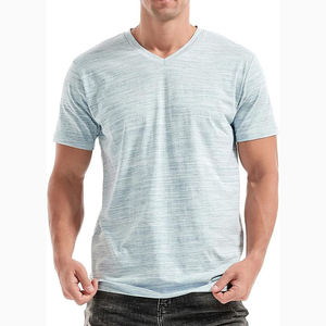 T-shirt pour homme en coton 100% gris clair à col en V, décontracté, à manches courtes, respirant, séchage rapide, pour la salle de sport, le quotidien, doux et confortable - Product Image 1