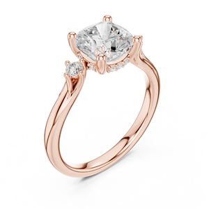 Bague en or rose à trois pierres, bague de fiançailles élégante, bague de mariage, diamant rond, solitaire, bijoux fins de luxe pour femmes - Product Image 3