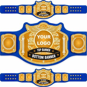 Ceinture de championnat de lutte personnalisée en cuir PU blanc avec plaque dorée et espace pour logo, fabrication artisanale sur mesure. - Product Image 3