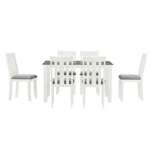 Set tavolo da pranzo in stile retrò 7 pezzi estensibile sedie imbottite bianche e marrone antico (6) per sala da pranzo moderna - Product Image 3