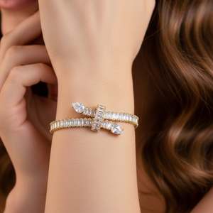 Gold Plated 925 Silver Moissanite Cross Chain Link <b>Bracelet</b> for Women 18cm GIA Certified Anniversary Jewelry - Product Image 1