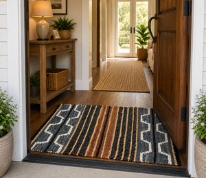 Tapis rectangulaire élégant en polyester lavable et tapis carré antidérapant à motif puzzle, idéal pour les tapis d'entrée. - Product Image 6