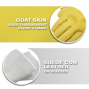 Gants de soudeur en cuir de chèvre jaune durable, en croûte de cuir de vache, avec manchette de sécurité, anti-vibration, flexibles, résistants à la chaleur, 7 oz - Product Image 4