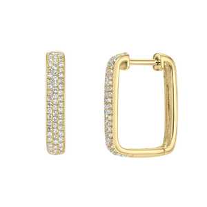 Square Huggie <b>Earrings</b> 14K 18K Solid Gold Round Cut Lab Grown Diamond Pave Set Minimalist Modern Geometric Hinged <b>Hoop</b> Wholesale - Product Image 1