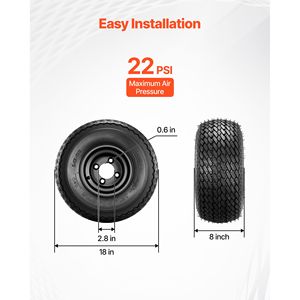Set di 4 Ruote e Pneumatici in Acciaio Nero da 8 Pollici per Golf Cart, 18x8.50-8 4-Ply, per Club Car EZGO Yamaha - Product Image 6