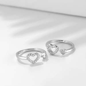 Super September Hot Sale Twin Hearts CZ Rhodium Plated 925 Sterling Silver Adjustable <b>Toe</b> <b>Ring</b> for Women Handmade Bulk Product - Product Image 1
