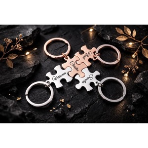 Porte-clés puzzle personnalisés en acier inoxydable, noms gravés, cadeau en métal de luxe pour anniversaire, fait main - Product Image 1