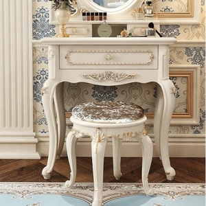 Luxury French Classic <b>Dressing</b> <b>Table</b> <b>Solid</b> Mahogany <b>Wood</b> Carved Ivory Vanity <b>Table</b> Set Mirror for Bedroom Villa Apartment - Product Image 6