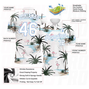Polo de Golf Personalizado en Blanco y Azul Claro con Diseño de Patrón 3D y Estampado de Palmeras Hawaianas, Transpirable y Deportivo - Product Image 3