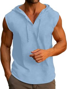 Custom <b>Sleeveless</b> <b>Hoodie</b> Wholesale Men Muscle <b>Hoodie</b> Pullover Kangaroo Pocket Drawstring Gym Workout Streetwear Blank OEM - Product Image 5