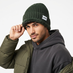 High Quality Unisex Beanie Warm <b>Sherpa</b> Fleece Lined Rib Knit Winter Wear <b>Hat</b> Custom Logo Wholesale Manufacture - Product Image 2