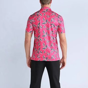 Polo à manches courtes pour homme, imprimé floral, tricoté en polyester, décontracté, grande taille, rouge rose - Product Image 2