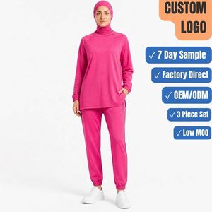 Training 260GSM 3 Piece <b>Modest</b> Yoga <b>Set</b> Raglan Top High Waist Jogger OEM ODM Wholesale - Product Image 1