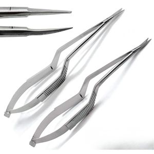 Ensemble de micro-ciseaux Yasargil, 2 pièces, 7,5 pouces, ciseaux microchirurgicaux droits et courbés, instrument chirurgical en acier inoxydable - Product Image 1