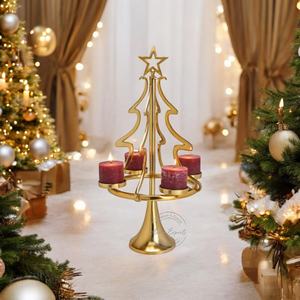 <b>Large</b> Gold Plated Aluminum <b>Candle</b> Holder in Candelabra Design for Christmas Lighting for Weddings and Christian Decorations - Product Image 1