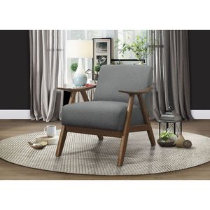 Poltrona Moderna da Soggiorno in Tessuto Grigio con Finitura in Legno di Noce, Cuscino per Schienale e Seduta, Arredamento per la Casa - Product Image 4