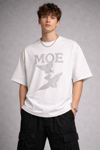 OEM Oversized Men's shirts Rhinestone Graphic <b>T</b> Shirt Heavy 100%Cotton Streetwear Sparkles Bird Print Design Casual Summer Tee - Product Image 5