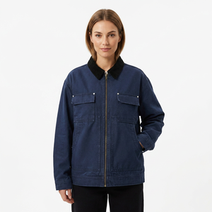 Navy Blue Men's <b>Denim</b> Jacket Style Full-Zip Turn-down Collar Regular Fit Cotton <b>Material</b> Autumn Wear - Product Image 1