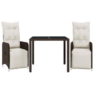 Set da bistrot da esterno in polyrattan marrone a 3 pezzi con cuscini, mobili da esterno resistenti - Product Image 2