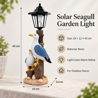 Nouvelle Statue Décorative d'Oiseaux Costiers : Deux Mouettes sur Poteau en Bois, Décoration de Jardin en Résine avec Accent Solaire