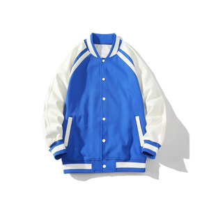 Veste décontractée style universitaire pour couple, coupe ample, col côtelé, boutonnée, motif color block, uniforme de baseball américain 2026 - Product Image 1