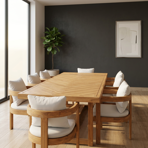 Conjunto de comedor para exteriores de aluminio o madera, muebles de jardín, mesa y sillas para patio de hotel o resort, juego de jardín para villa de 2, 4 o 6 plazas. - Product Image 1