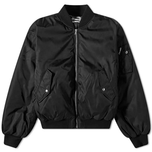 Men's Black Bomber <b>Jacket</b> Solid Color Zipper Closure Stand Collar Casual Windproof Polyester Wadding Autumn Wear - Product Image 2