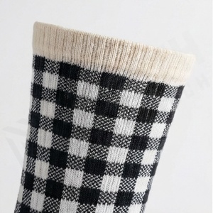Crew <b>Socks</b> Plaid Pattern Black White Checkered Knitted Breathable Casual Adult <b>Socks</b> - Product Image 4