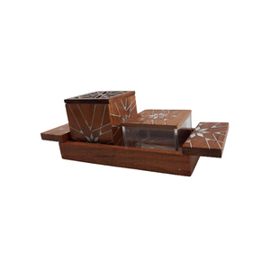 Juego de quemadores de incienso de madera artesanales de primera calidad con incrustaciones de nácar. Decoración y Estilo de Vida Árabe para el Hogar, Calidad de Exportación - Product Image 3