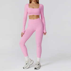 Customized Logo Women Seamless Yoga Set Hollow <b>Back</b> Yoga Top Fitness Sport Workout Clothes Active Wear High Waist Leggings Set - Product Image 2