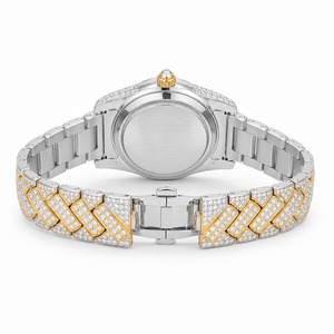 Luxury Women's Diamond Watch Round Case Quartz Stainless Steel Bracelet Yellow Gold Band Analog Dial - Product Image 4