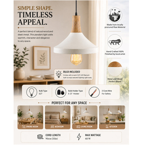 Lampe suspendue en bois scandinave moderne, best-seller, forme de cône blanc, montage au plafond, décoration intérieure, lampe suspendue pour la maison - Product Image 6