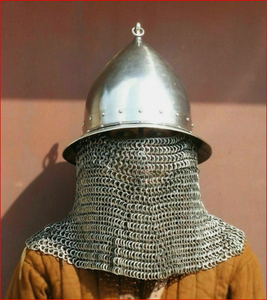 Casque médiéval en maille conique argenté, casque mongol fermé pour jeu de rôle, casque médiéval poli, armure ronde - Product Image 3
