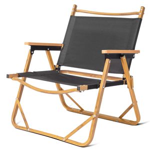 Silla de Camping de Tamaño Mediano 53*55*61cm, Marco de Aluminio, Tela Oxford Negra 600D, Capacidad de Carga de 100kg, Imitación de Madera con Acabado en Aerosol - Product Image 3