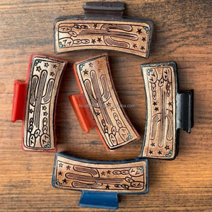 Western Hand <b>Tooled</b> Leather Hair <b>Clip</b> Cowgirl Hair Claw <b>Clip</b> Genuine Cowhide Leather Claw <b>Clip</b> Women Carved Hair Accessories - Product Image 3